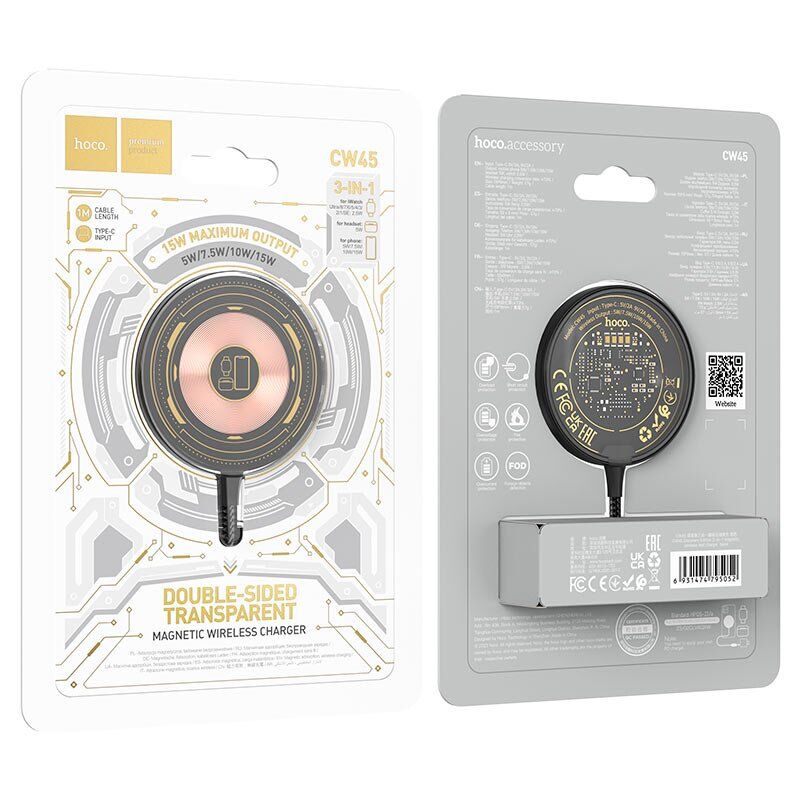 Бездротовий зарядний пристрій HOCO CW45 3В1 ЧОРНИЙ Бездротовий зарядний пристрій HOCO CW45 3В1 ЧОРНИЙ