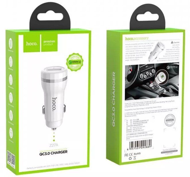 АЗУ HOCO Z27A QC3.0 (1USB) (10pc) (белый)