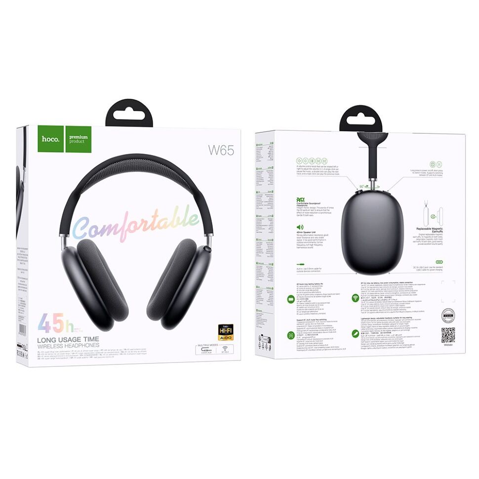 Бездротові повнорозмірні навушники HOCO W65 Happy, deep space gray Бездротові повнорозмірні навушники HOCO W65 Happy, deep space gray