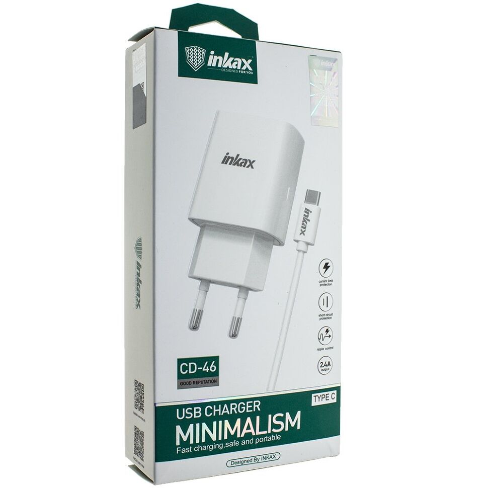 Зарядний пристрій INKAX CD-46 2.4A + USB кабель TYPE-C Зарядний пристрій INKAX CD-46 2.4A + USB кабель TYPE-C