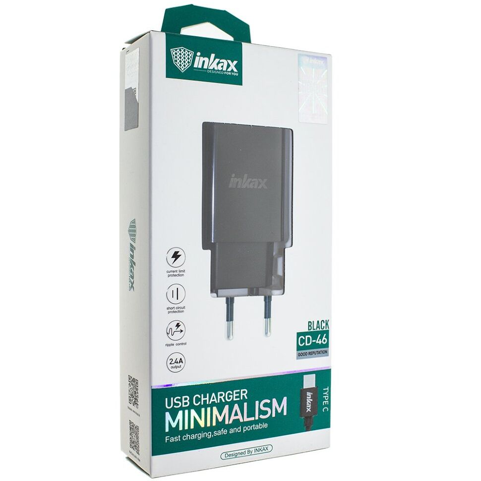 Зарядний пристрій INKAX CD-46 2.4A + USB кабель TYPE-C Зарядний пристрій INKAX CD-46 2.4A + USB кабель TYPE-C