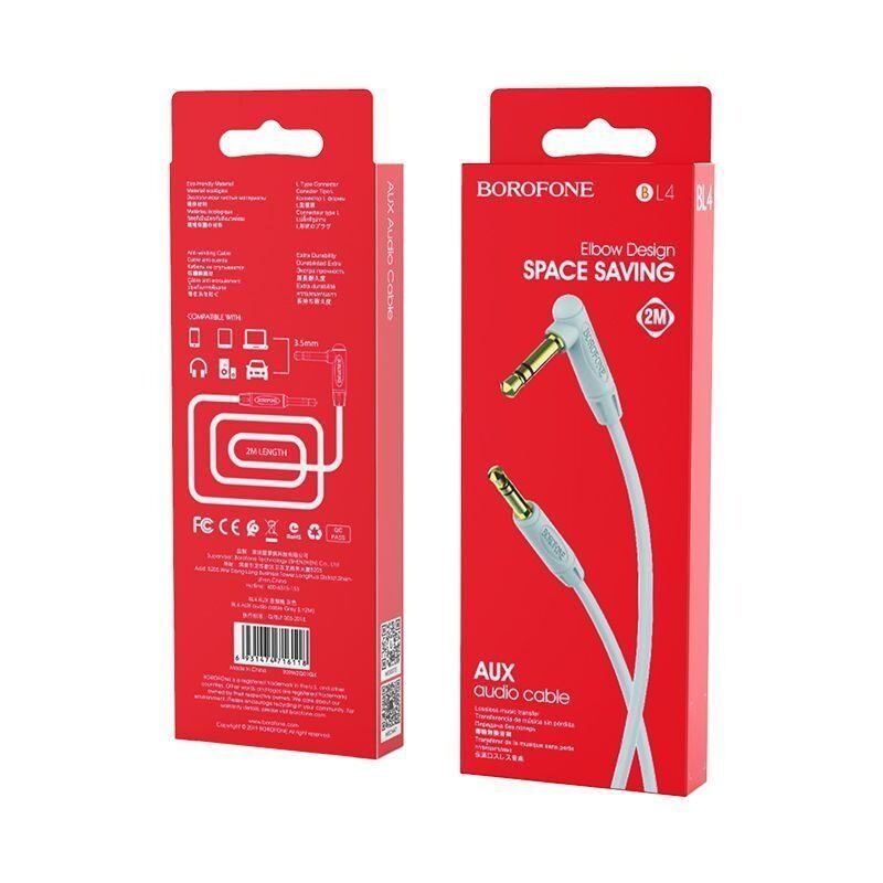 Кабель BOROFONE BL4 AUX jack 3.5 мм - jack 3.5 мм 2 МЕТРИ СІРИЙ Кабель BOROFONE BL4 AUX jack 3.5 мм - jack 3.5 мм 2 МЕТРИ СІРИЙ