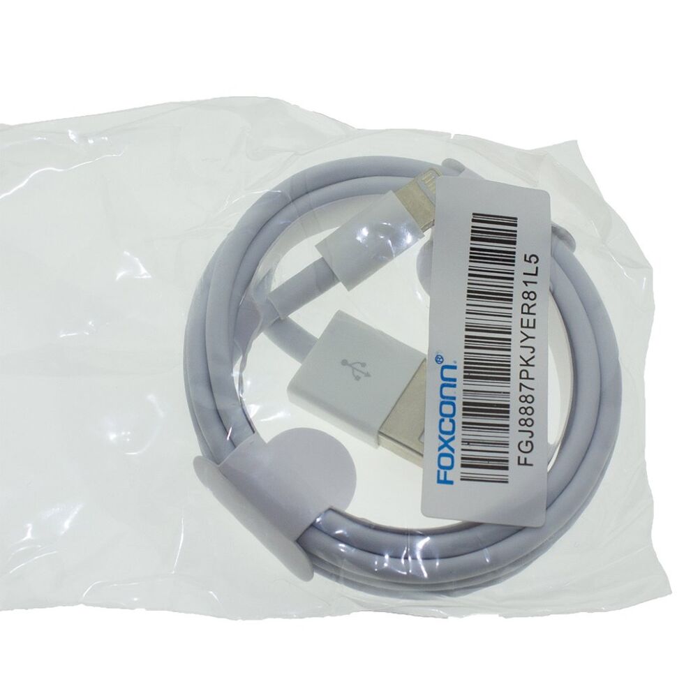 Кабель USB для iPhone USB  -  Lightning Foxconn для iPhone / iPad / iPod, 1 м, білий, кульок