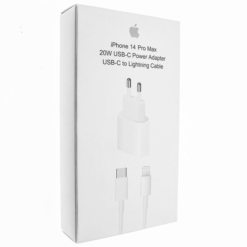 Мережевий зарядний пристрій 14 PRO MAX USB-C 20W + USB TYPE-C TO LIGHTNING З ЛОГО в упаковці Мережевий зарядний пристрій 14 PRO MAX USB-C 20W + USB TYPE-C TO LIGHTNING З ЛОГО в упаковці