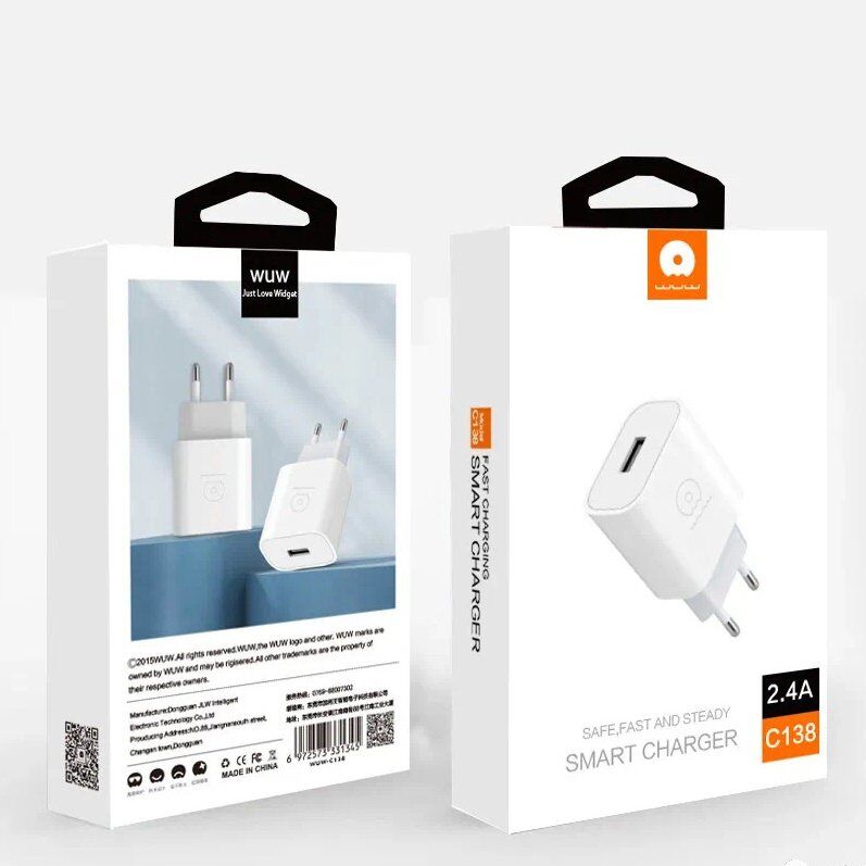 Мережевий зарядний пристрій WUW C138 2.4A 1USB БІЛИЙ (42)
