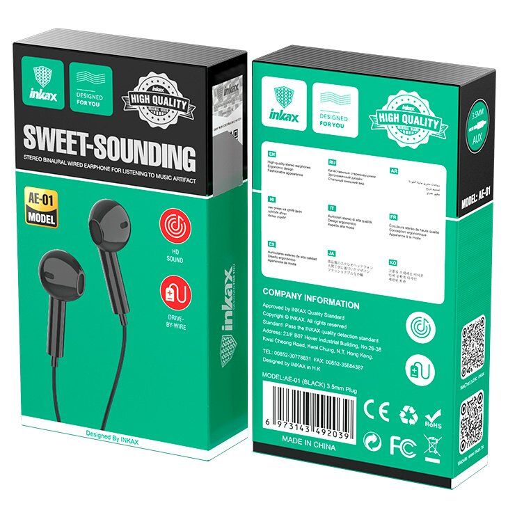 Навушники дротові до телефону INKAX AE-01 3.5mm