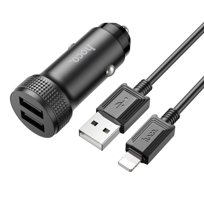Автомобільний зарядний пристрій HOCO Z49 2USB 2,4A + кабель USB - Lightning, чорний Автомобільний зарядний пристрій HOCO Z49 2USB 2,4A + кабель USB - Lightning, чорний