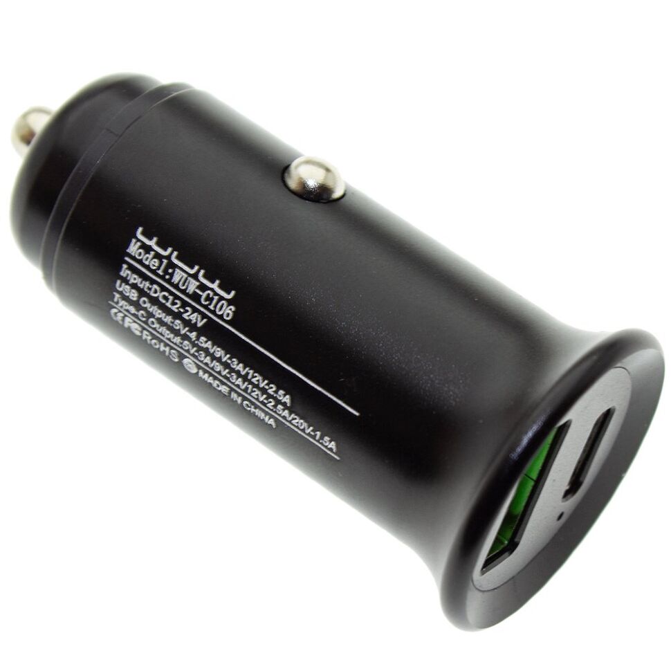 Автомобільний зарядний пристрій WUW C106 USB TYPE-C PD чорний Автомобільний зарядний пристрій WUW C106 USB TYPE-C PD чорний