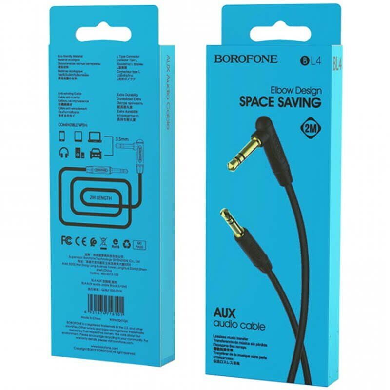 Кабель BOROFONE BL4 AUX jack 3.5 мм - jack 3.5 мм 2МЕТРИ ЧОРНИЙ