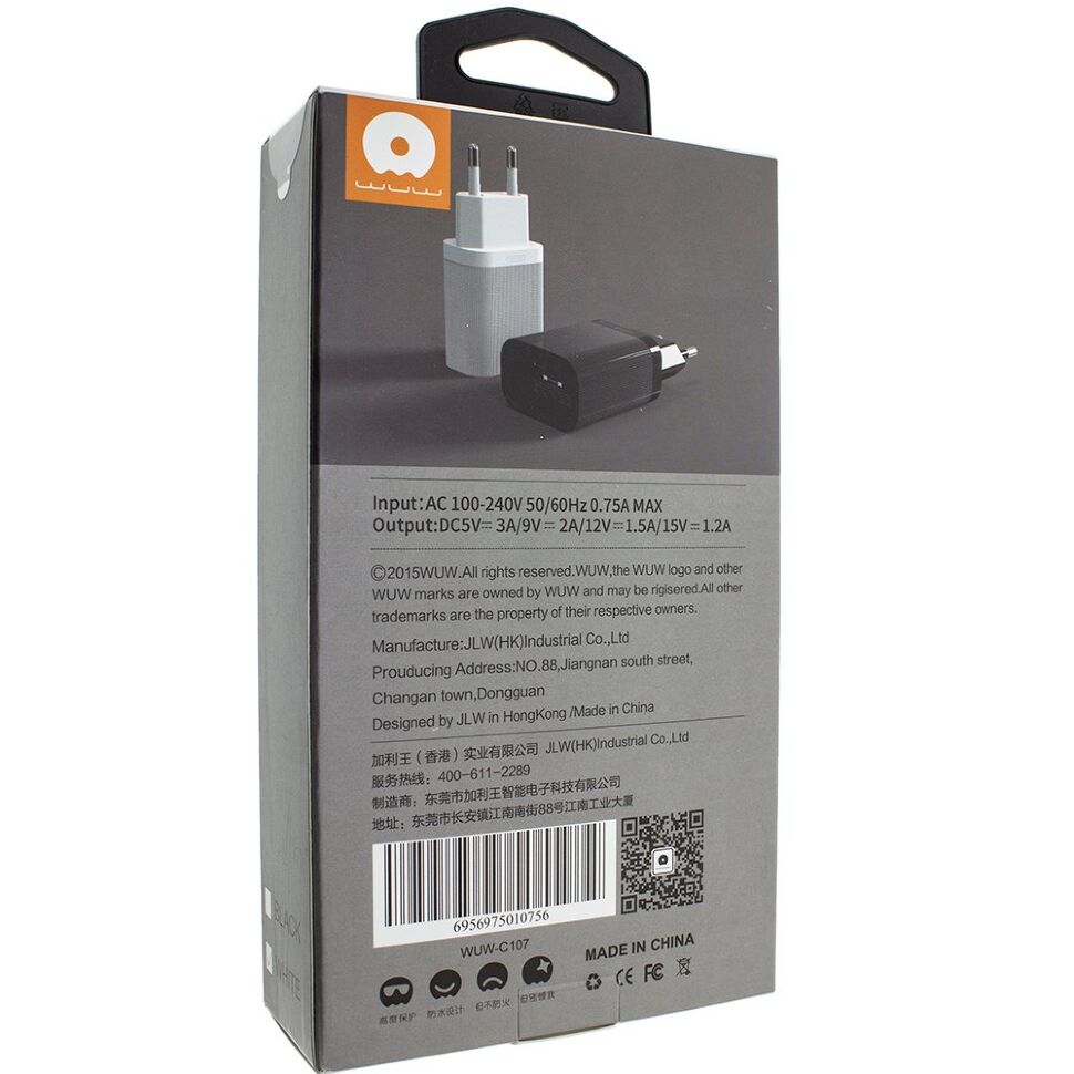 Зарядний пристрій WUW C107 18W USB-C Power Adapter PD 3A FAST CHARGER Зарядний пристрій WUW C107 18W USB-C Power Adapter PD 3A FAST CHARGER