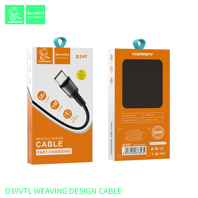 Кабель USB Denmen D39T USB-Type-C 3.6A Нейлонова обплетення