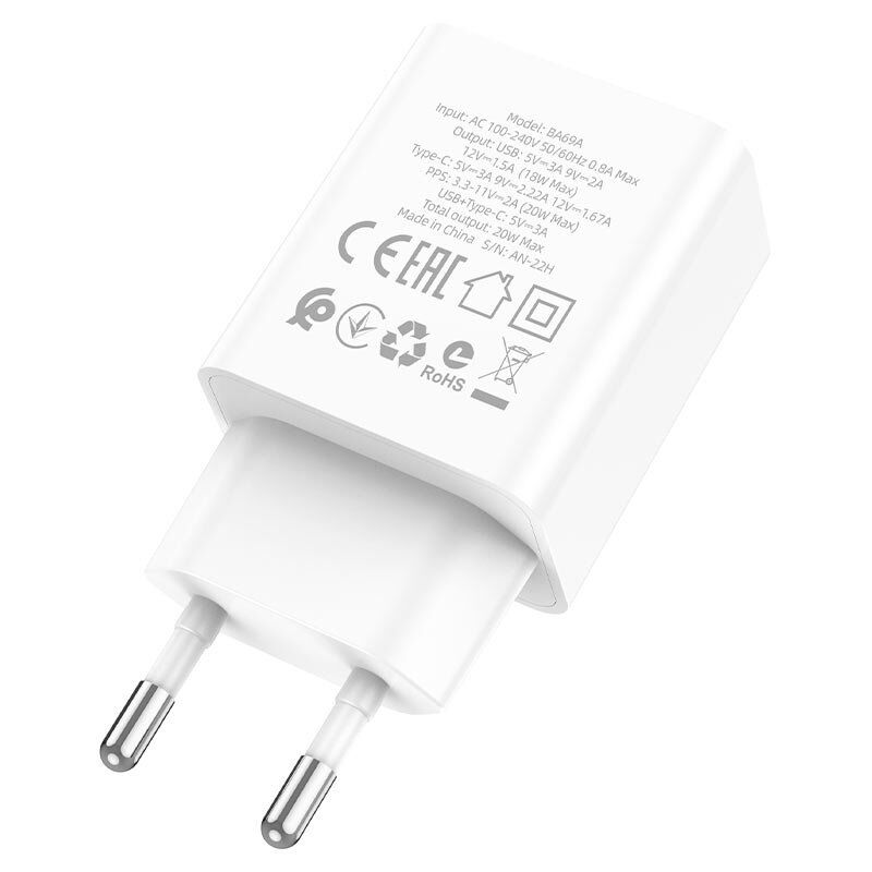Мережевий зарядний пристрій BOROFONE BA69A Resource PD20W+QC3.0 charger(EU)