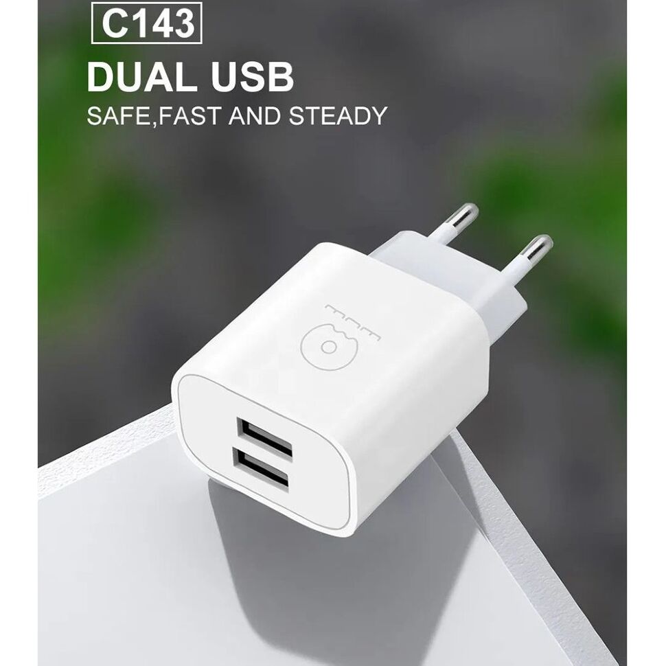 Мережевий зарядний пристрій WUW C143 2 USB 2.4A БІЛИЙ Мережевий зарядний пристрій WUW C143 2 USB 2.4A БІЛИЙ