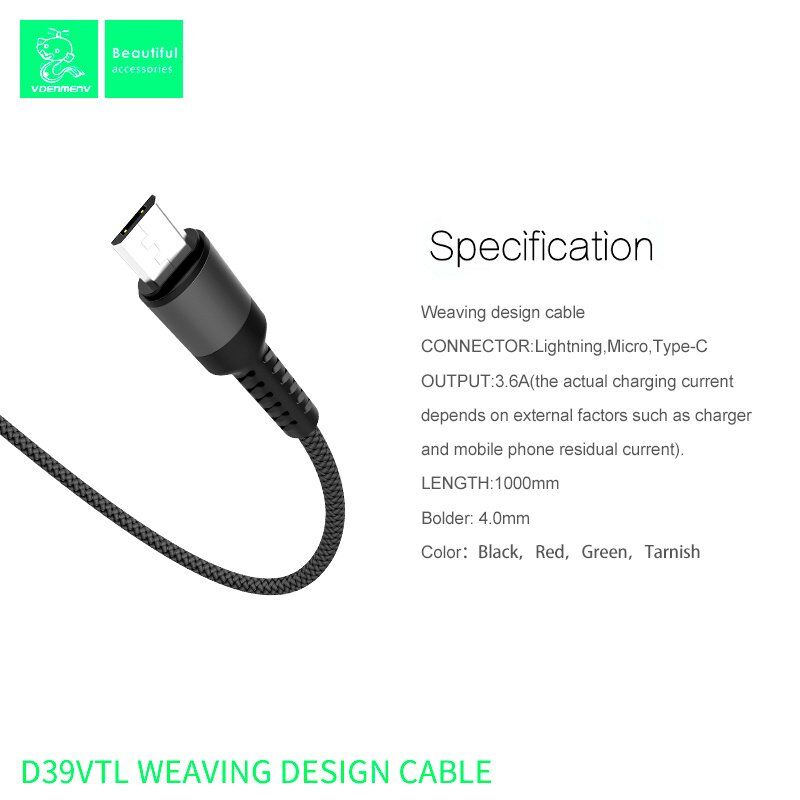 Кабель USB Denmen D39V USB - micro USB 3.6A Нейлонова обплетення