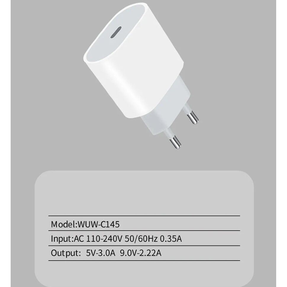 Мережевий зарядний пристрій WUW C145 PD 20W БІЛИЙ (60) Мережевий зарядний пристрій WUW C145 PD 20W БІЛИЙ (60)