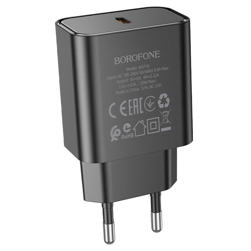 Мережевий зарядний пристрій BOROFONE BA71A Power single port PD20W USB-C Мережевий зарядний пристрій BOROFONE BA71A Power single port PD20W USB-C