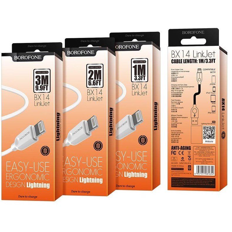 USB кабель BOROFONE BX14 LinkJet USB - Lightning 1 метр USB кабель BOROFONE BX14 LinkJet USB - Lightning 1 метр