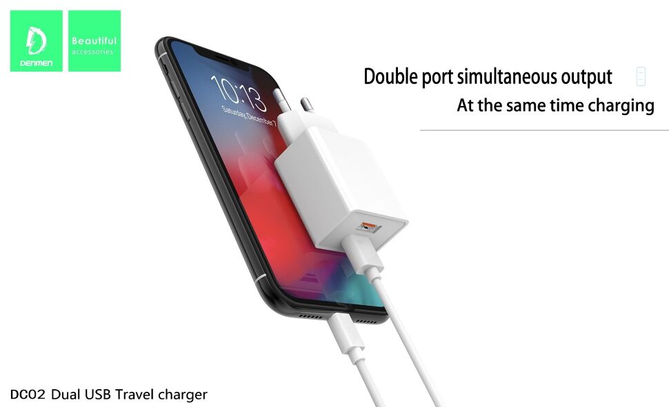 Мережевий зарядний пристрій DENMEN DC02T + USB Type-C 2.1A 2USB БІЛИЙ Мережевий зарядний пристрій DENMEN DC02T + USB Type-C 2.1A 2USB БІЛИЙ