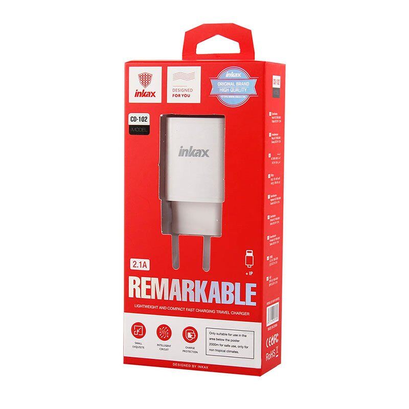 Мережевий зарядний пристрій INKAX CD-102 2.1A + USB кабель Lightning for IPhone Мережевий зарядний пристрій INKAX CD-102 2.1A + USB кабель Lightning for IPhone