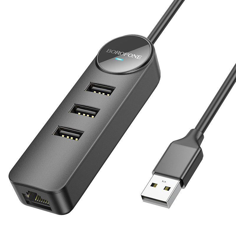 Перехідник BOROFONE DH6 Erudite USB HUB 4-в-1 Gigabit (USB на USB 3.0*3шт. + RJ45) довжина 1,2 метри Перехідник BOROFONE DH6 Erudite USB HUB 4-в-1 Gigabit (USB на USB 3.0*3шт. + RJ45) довжина 1,2 метри