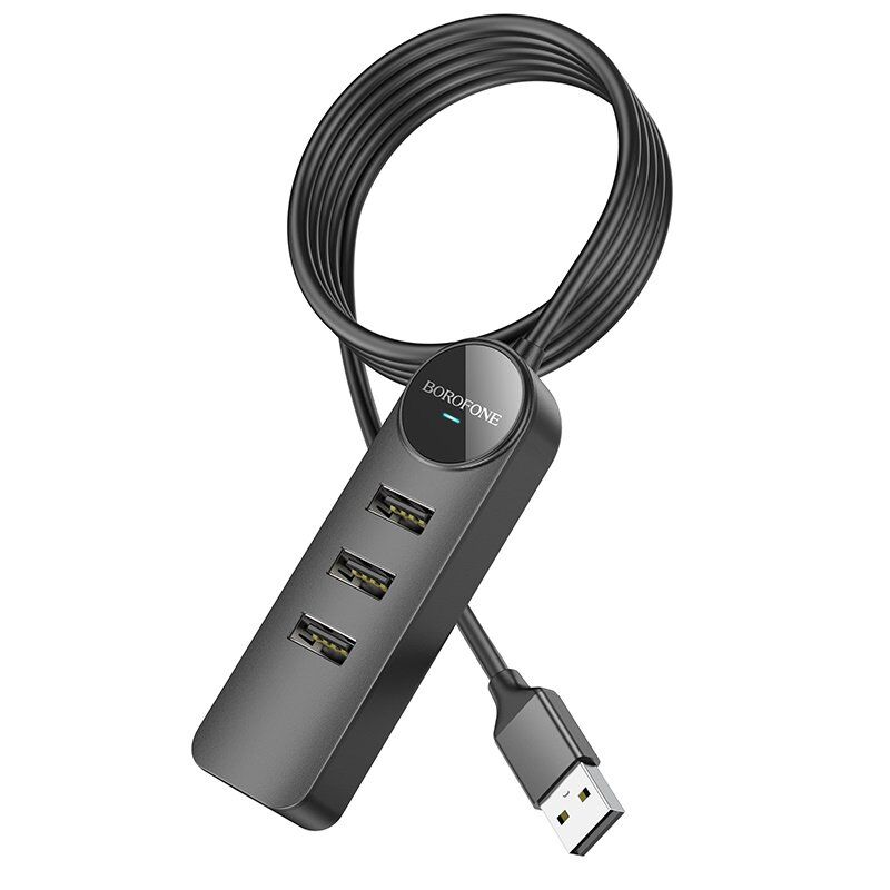 Перехідник BOROFONE DH6 Erudite USB HUB 4-в-1 Gigabit (USB на USB 3.0*3шт. + RJ45) довжина 1,2 метри Перехідник BOROFONE DH6 Erudite USB HUB 4-в-1 Gigabit (USB на USB 3.0*3шт. + RJ45) довжина 1,2 метри